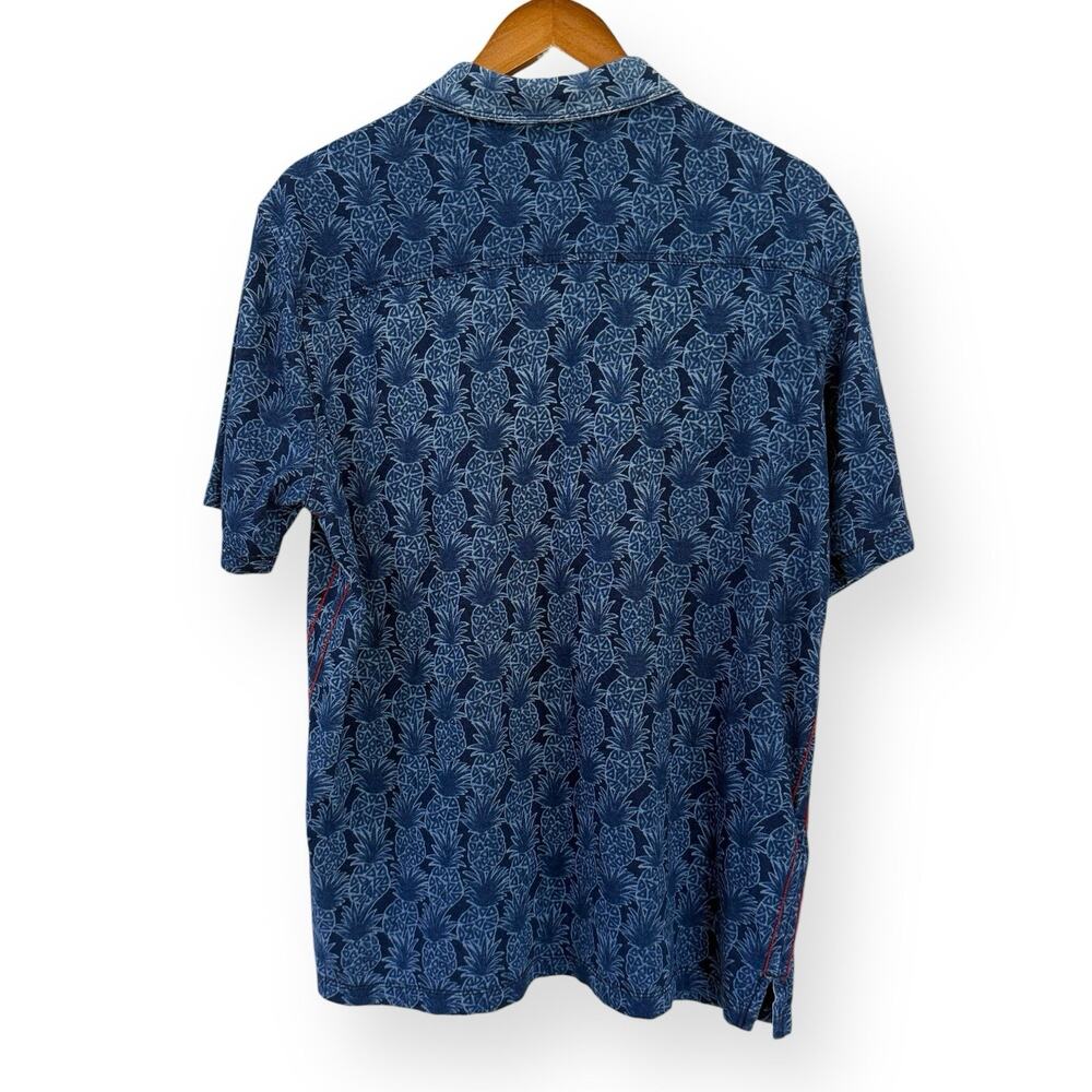 Tommy Bahama Polo Shirt Mens Large Blue Pineapple Print Brushed Cotton Stretch - Picture 5 of 7